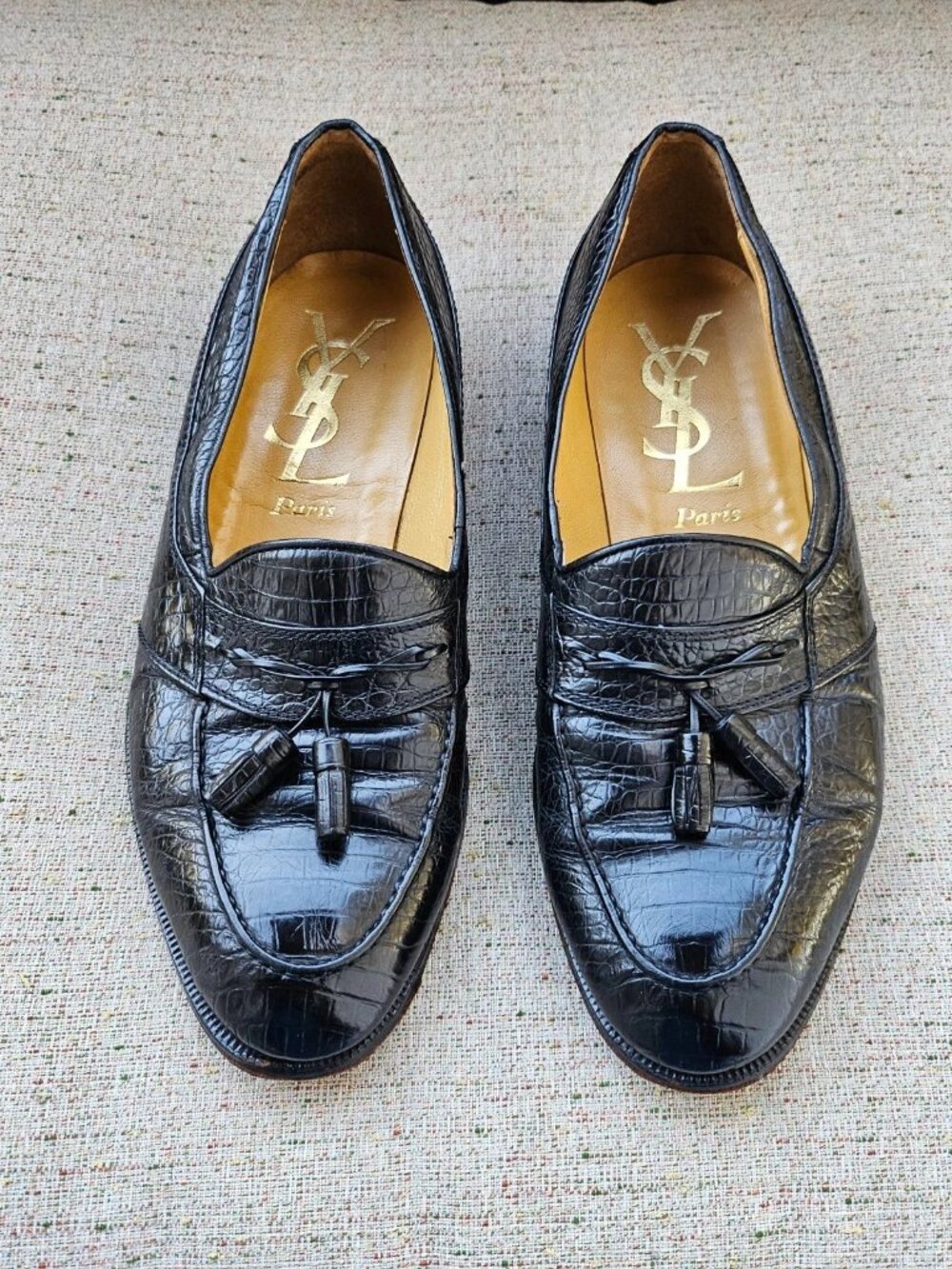 Vintage YSL Paris Men Shoes Black Leather Upper Slip On Shoes Size 25.5 7.5US - Picture 4 of 12